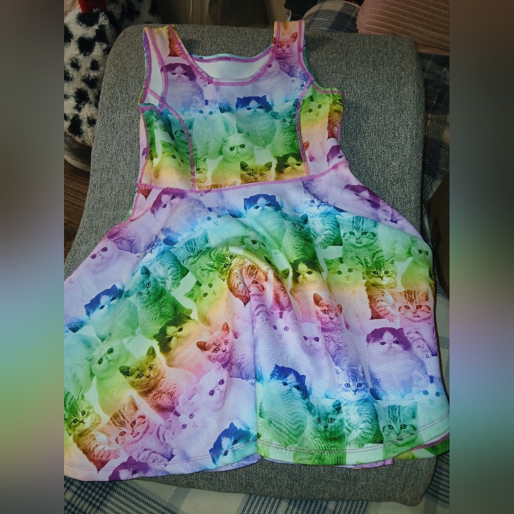 Colorful Cat Print Kids Dress